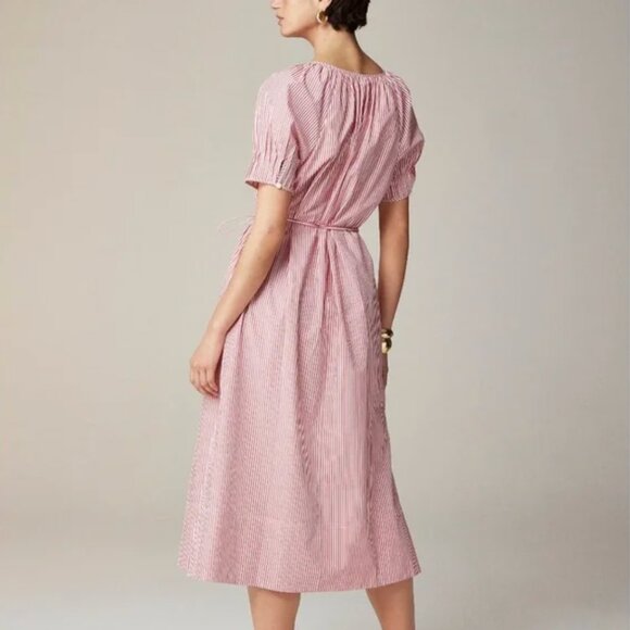J. Crew Red and White Stripe Button Front Midi Dress - Picture 3 of 6